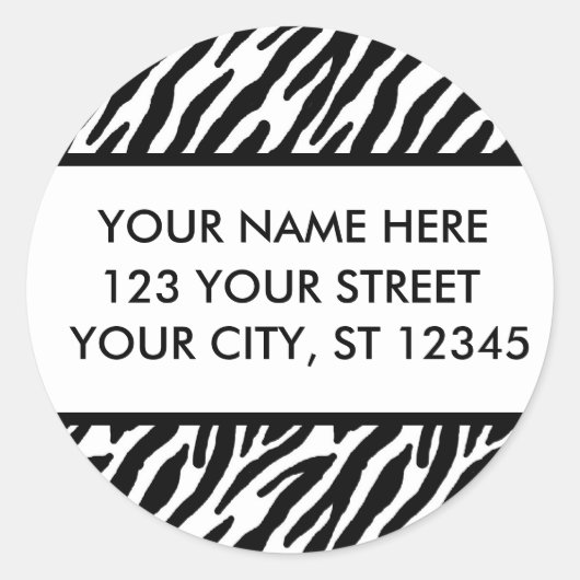 Zebra Pattern Adresetiketten Ronde Sticker (Voorkant)