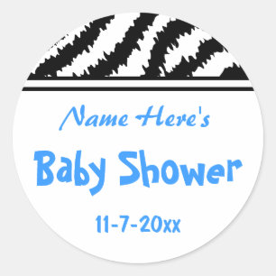 Zebra Pattern Baby shower. Blauw, zwart en wit. Ronde Sticker