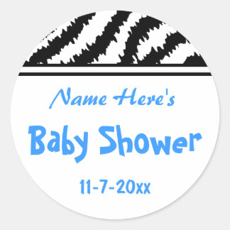 Zebra Pattern Baby shower. Blauw, zwart en wit. Ronde Sticker
