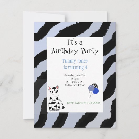 Zebra Pattern Birthday Invitation Kaart (Voorkant)
