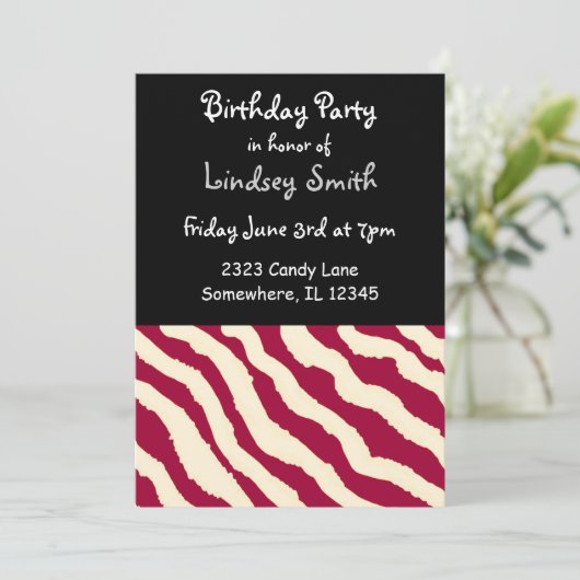 Zebra Pattern Birthday Invitation Kaart (Staand voorkant)