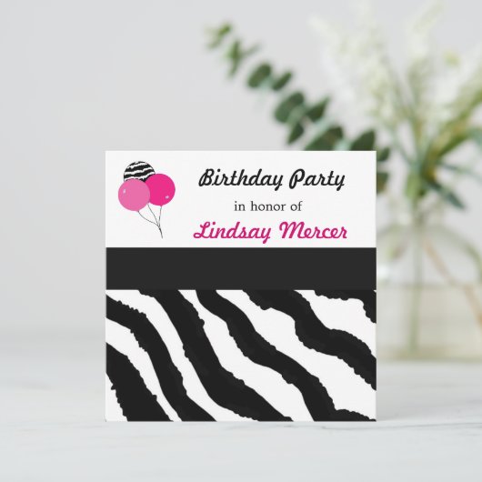 Zebra Pattern Birthday Invitation Kaart (Staand voorkant)