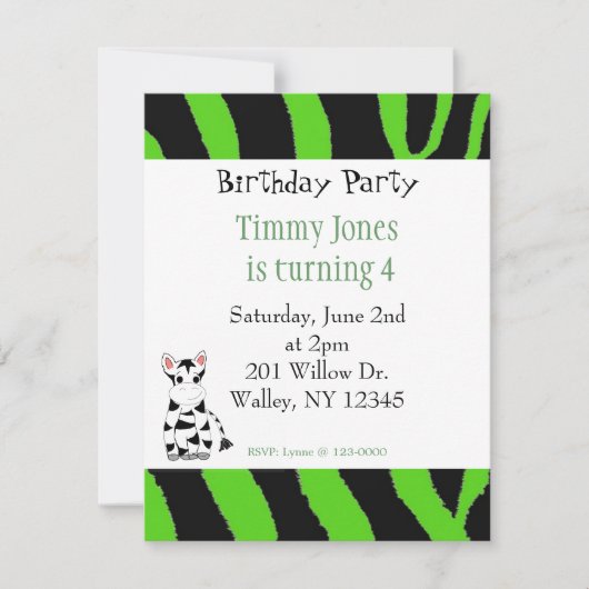 Zebra Pattern Birthday Invitation Kaart (Voorkant)