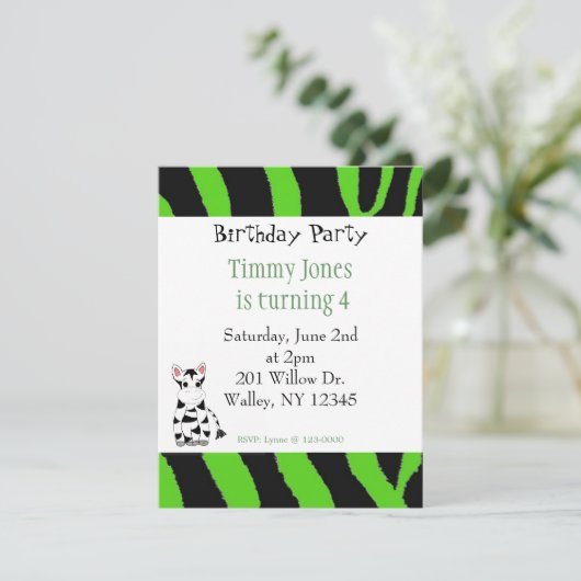 Zebra Pattern Birthday Invitation Kaart (Staand voorkant)