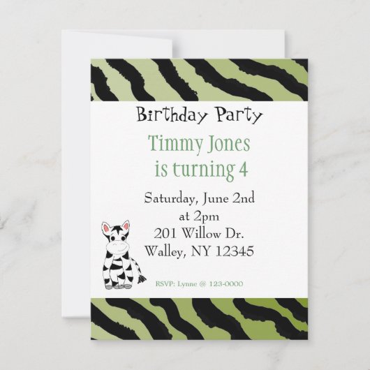 Zebra Pattern Birthday Invitation Kaart (Voorkant)