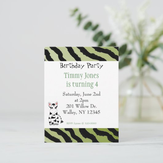Zebra Pattern Birthday Invitation Kaart (Staand voorkant)