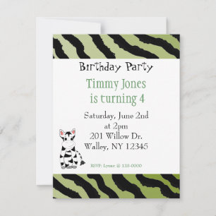 Zebra Pattern Birthday Invitation Kaart