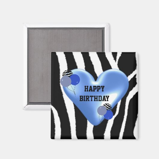 Zebra Pattern Birthday met ballonnen Magneet (Voorkant / Achterkant)