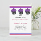 Zebra Pattern Cupcakes Birthday Party Invitation Kaart (Staand voorkant)