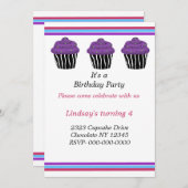 Zebra Pattern Cupcakes Birthday Party Invitation Kaart (Voorkant / Achterkant)