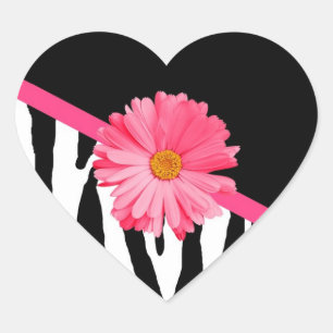 Zebra Pattern Girly Pink Daisy Hart Sticker