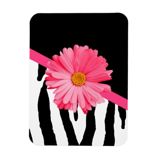 Zebra Pattern Girly Pink Daisy Magneet (Verticaal)