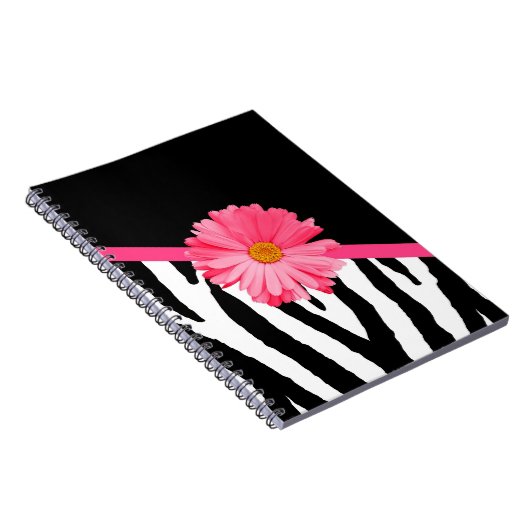 Zebra Pattern Girly Pink Daisy Notitieboek (Rechterzijde)