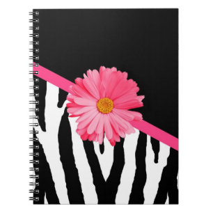 Zebra Pattern Girly Pink Daisy Notitieboek