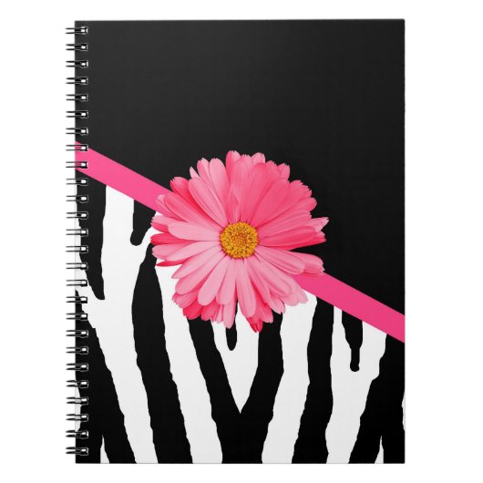 Zebra Pattern Girly Pink Daisy Notitieboek (Voorkant)