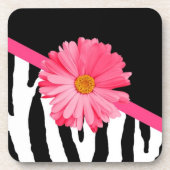 Zebra Pattern Girly Pink Daisy Onderzetter (Voorkant)