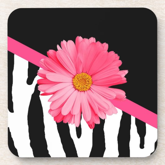 Zebra Pattern Girly Pink Daisy Onderzetter (Voorkant)