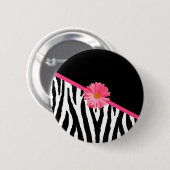 Zebra Pattern Girly Pink Daisy Ronde Button 5,7 Cm (Voorkant /achterkant)