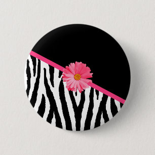Zebra Pattern Girly Pink Daisy Ronde Button 5,7 Cm