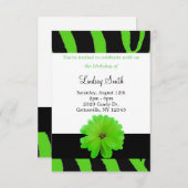 Zebra Pattern met Flower Birthday Invitation Kaart (Voorkant / Achterkant)