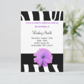 Zebra Pattern met Flower Birthday Invitation Kaart (Staand voorkant)