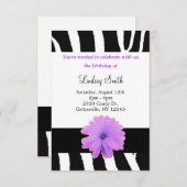 Zebra Pattern met Flower Birthday Invitation Kaart (Voorkant / Achterkant)