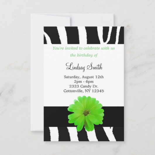 Zebra Pattern met Flower Birthday Invitation Kaart (Voorkant)