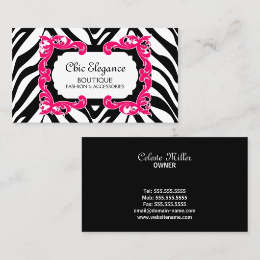 Zebra Pattern Pink Flourish Banner Visitekaartje (Voorkant / Achterkant)