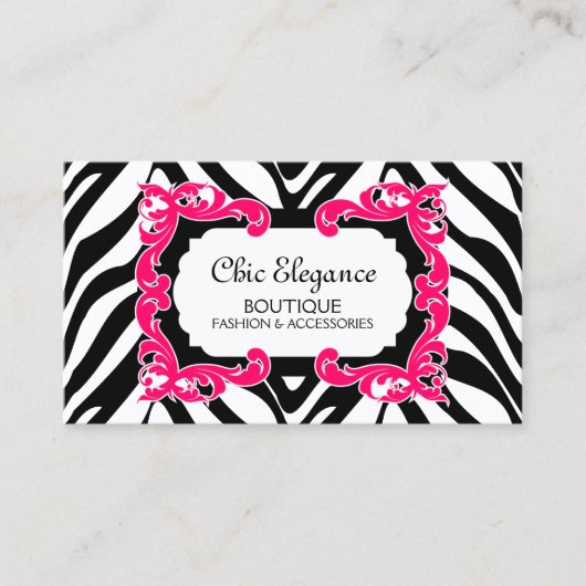 Zebra Pattern Pink Flourish Banner Visitekaartje (Voorkant)