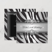 Zebra Pearl Black Silver White 40th Birthday Party Kaart (Voorkant / Achterkant)