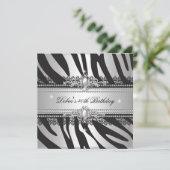 Zebra Pearl Black Silver White 40th Birthday Party Kaart (Staand voorkant)