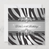 Zebra Pearl Black Silver White 40th Birthday Party Kaart (Voorkant)