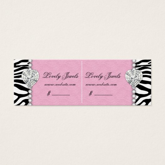 Zebra Pearl Kant Juwelen Prijs Label Roze Dubbel Mini Visitekaartjes (Voorkant)