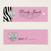Zebra Pearl Kant Juwelen Prijs Label Roze Mini Visitekaartjes (Voorkant /achterkant)
