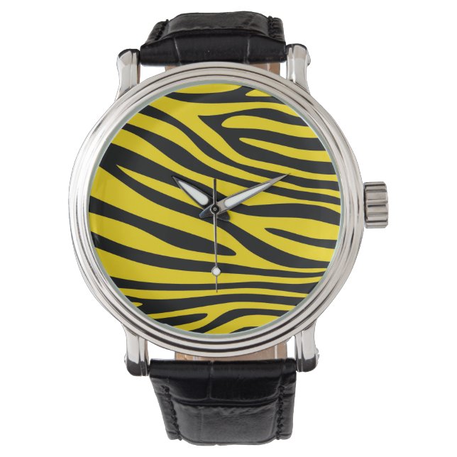 Zebra-pels (zwart en geel) horloge (Voorkant)