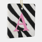 Zebra Persoonlijk Monogram & Berichtroze Keramisch Ornament (Rechts)