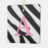 Zebra Persoonlijk Monogram & Berichtroze Keramisch Ornament (Links)