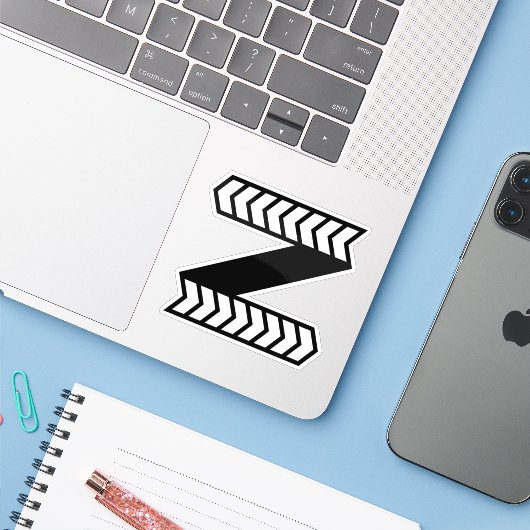 Zebra Pijl stijl Letter Z Monogram Sticker (Laptop met iPhone)