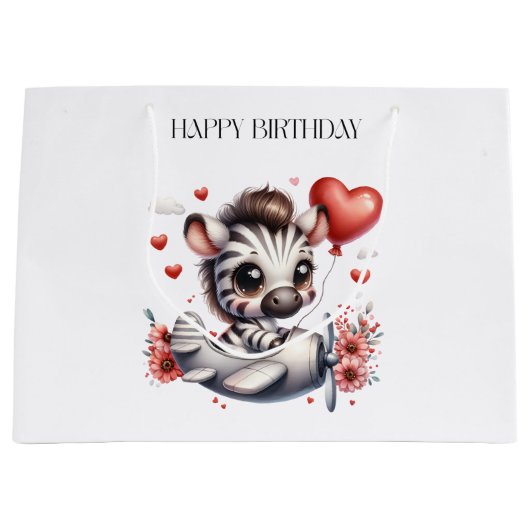 Zebra Piloot Verjaardag Groot Cadeauzakje (Voorkant)
