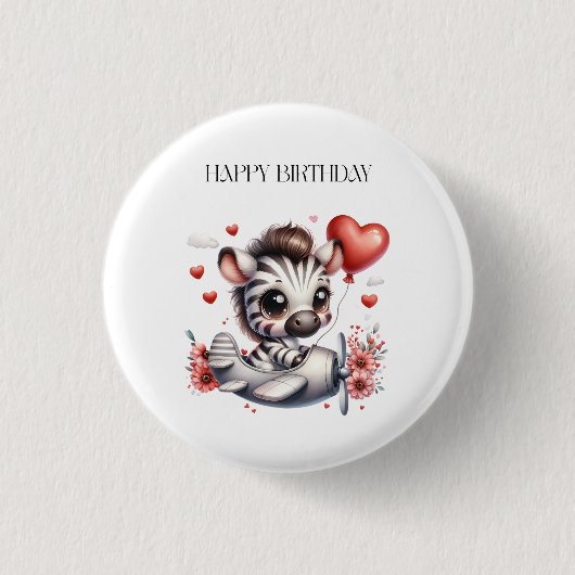 Zebra Piloot Verjaardag Ronde Button 3,2 Cm (Voorkant)