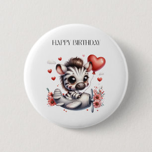 Zebra Piloot Verjaardag Ronde Button 5,7 Cm