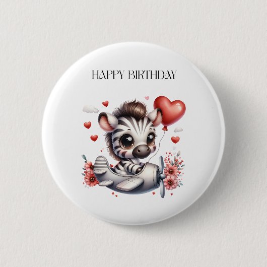 Zebra Piloot Verjaardag Ronde Button 5,7 Cm (Voorkant)