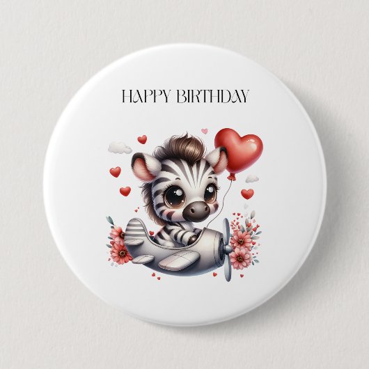 Zebra Piloot Verjaardag Ronde Button 7,6 Cm (Voorkant)