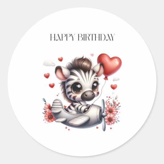 Zebra Piloot Verjaardag Ronde Sticker (Voorkant)