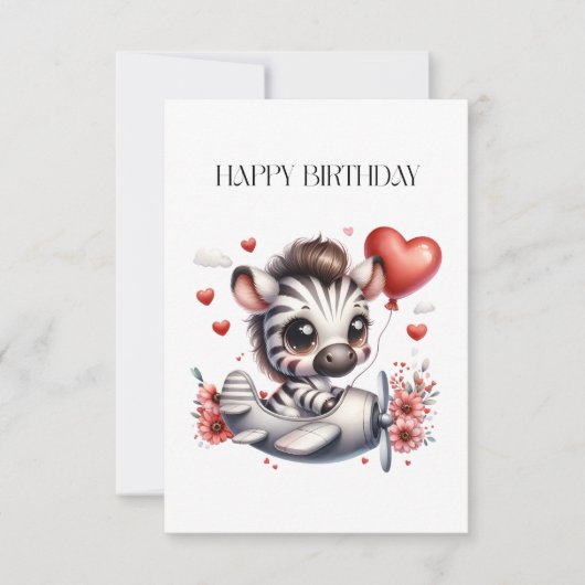 Zebra Piloot Verjaardag RSVP Kaartje (Voorkant)
