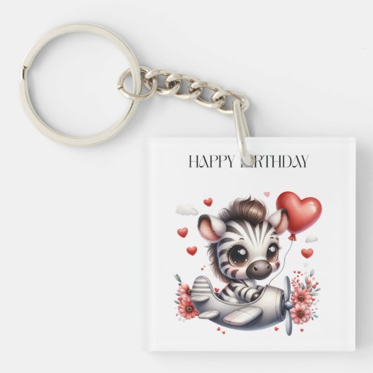 Zebra Piloot Verjaardag Sleutelhanger (voorkant)