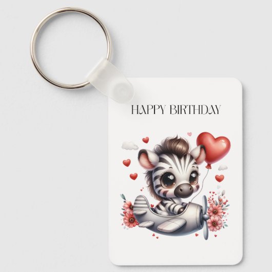 Zebra Piloot Verjaardag Sleutelhanger (Voorkant)
