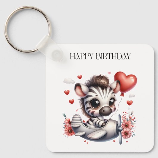 Zebra Piloot Verjaardag Sleutelhanger (Voorkant)