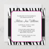 Zebra Pink Daisy Faux Pareltjes Afstuderen Aankond Kaart (Achterkant)