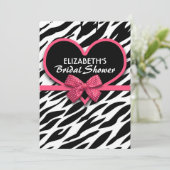 zebra Pink Heart Bruids Douche Uitnodigingen (Staand voorkant)